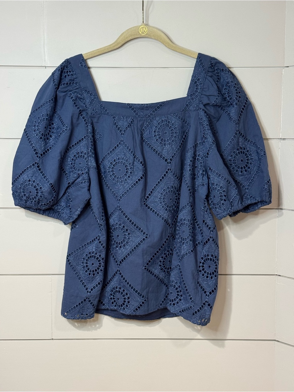 NEW Ann Taylor Square Neck Puff Sleeve Eyelet Peasant Top Size L - Picture 4 of 5